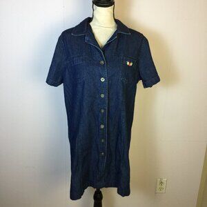 Vintage Paul Harris Denim Mini Shirt Dress Size L Womans Blue Jean Embroidered